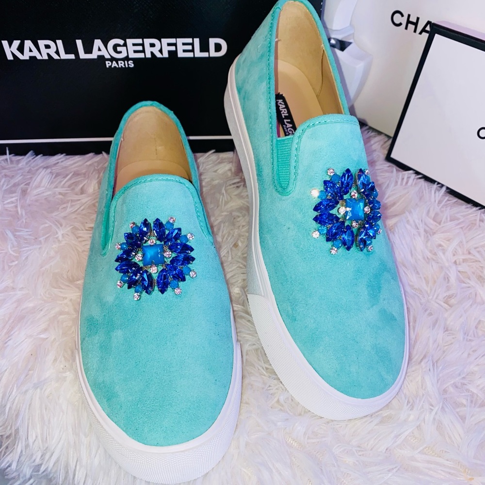 Karl Lagerfeld Ryann Seafoam Suede Embellished Sneakers